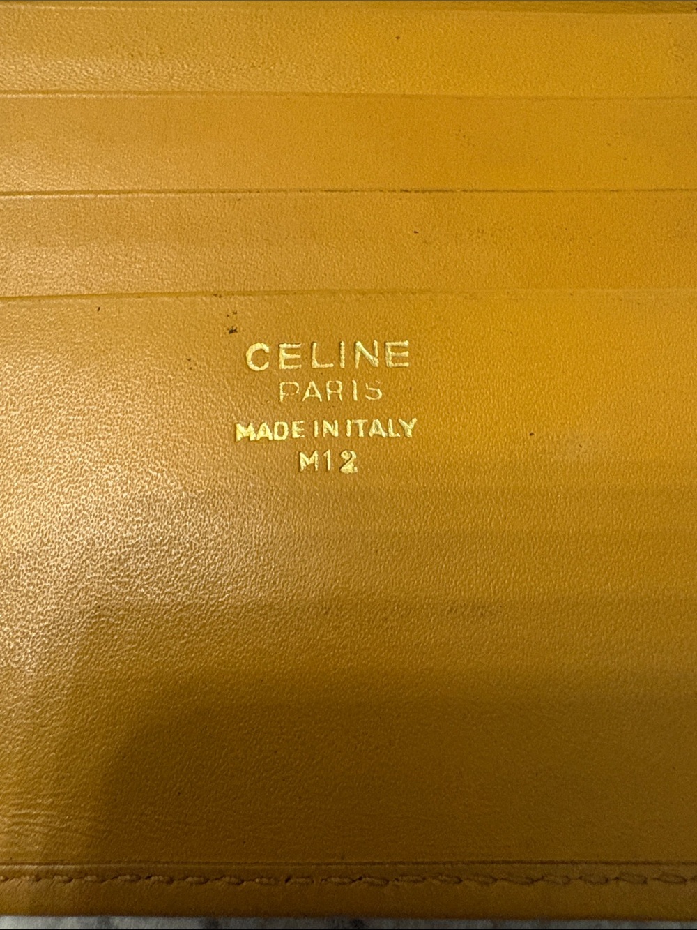 Vintage CELINE Macadam Triomphe Bifold Compact Wallet Yellow Mustard Leather - Picture 10 of 14